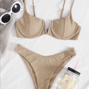 Shein Ribbed V-Wire Padded Bikini Swimsuit